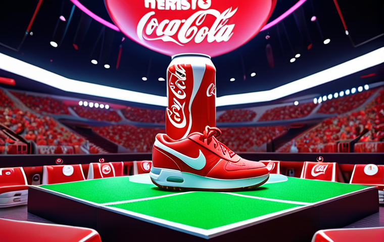 **

Prompt: "Immersive Metaverse E-Sports stadium, cheering fans, virtual Nike sneakers on avatars, Coca-Cola virtual refreshments, vibrant colors, futuristic, dynamic action."

**