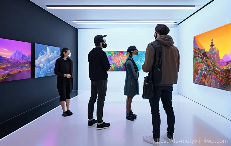 메타버스에서의 취미 중심 커뮤니티 탐색 - A Dynamic Metaverse Art Exhibition**
"A vibrant and futuristic virtual art gallery within a bustling...