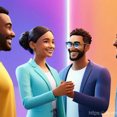 가상 현실에서의 커뮤니티 마케팅 전략 - **Prompt: Vibrant VR Community Gathering with Emphasis on Empathy and Connection**
    "A group of d...