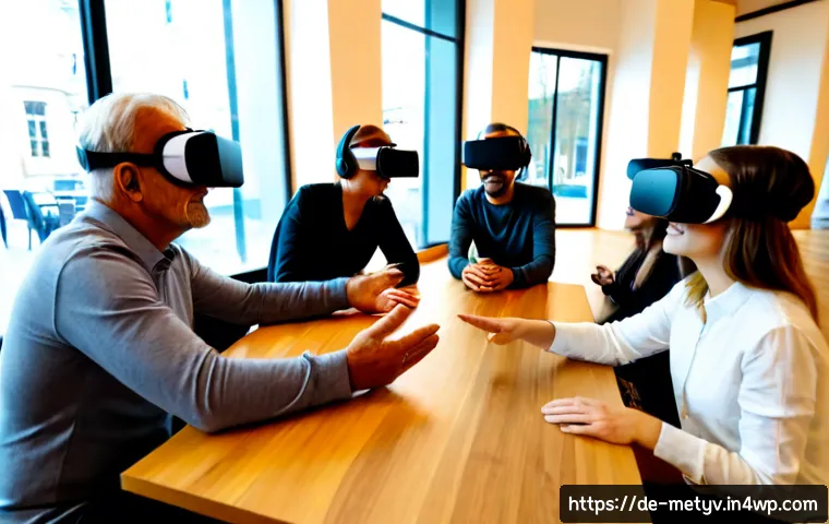 가상 현실의 경계 넘는 커뮤니티 활동 - Photorealistic scene of a diverse community group in Berlin meeting across virtual reality boundarie...